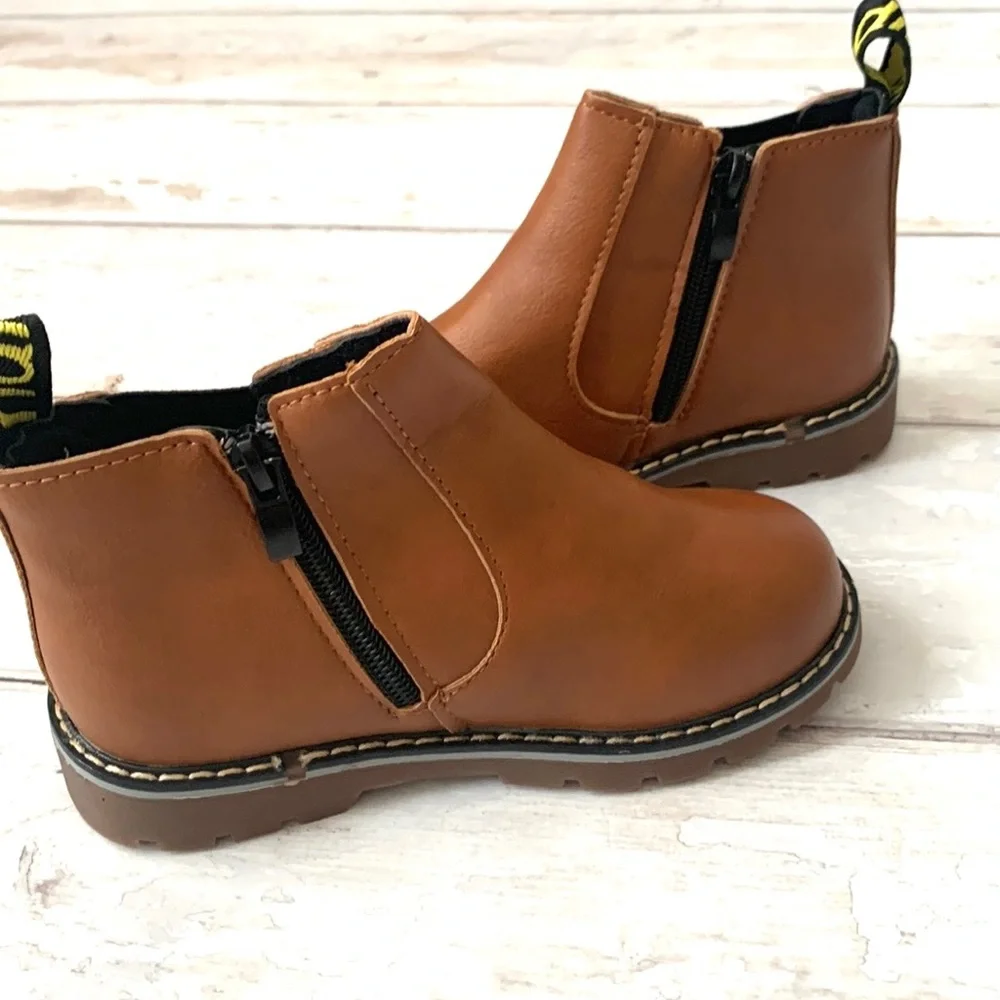 Girls Size 2 (Big Kids) Brown Vegan Leather Chelsea Boots Zip Kids Shoes NEW